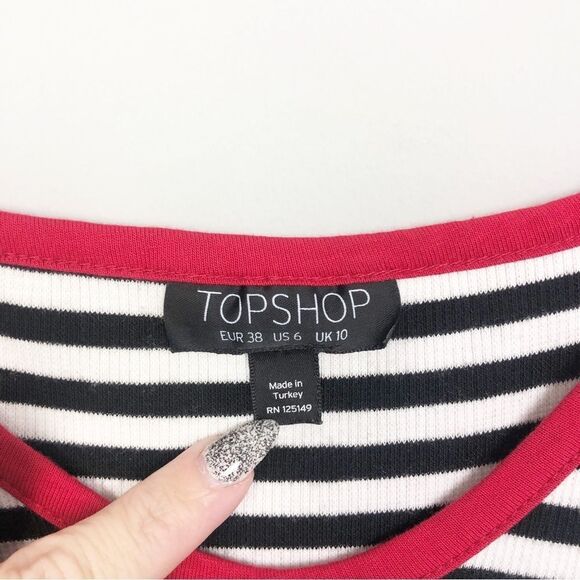 TOPSHOP | Striped Black & White Dress Rainbow Accent Bodycon Women’s Size 6 - Picture 8 of 12